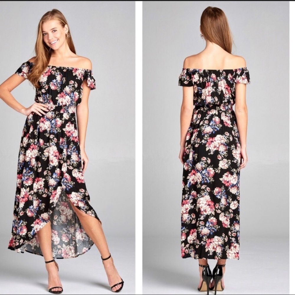 Floral Off-Shoulder High Low Dress